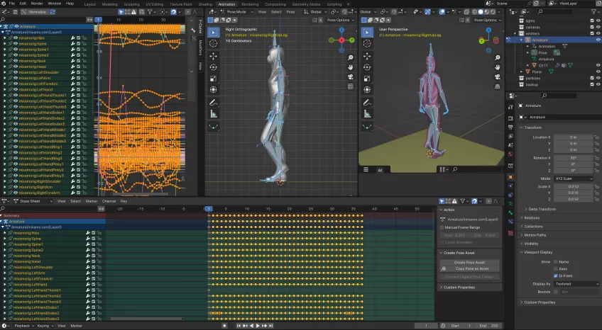 Screenshot of complex motion capture software.